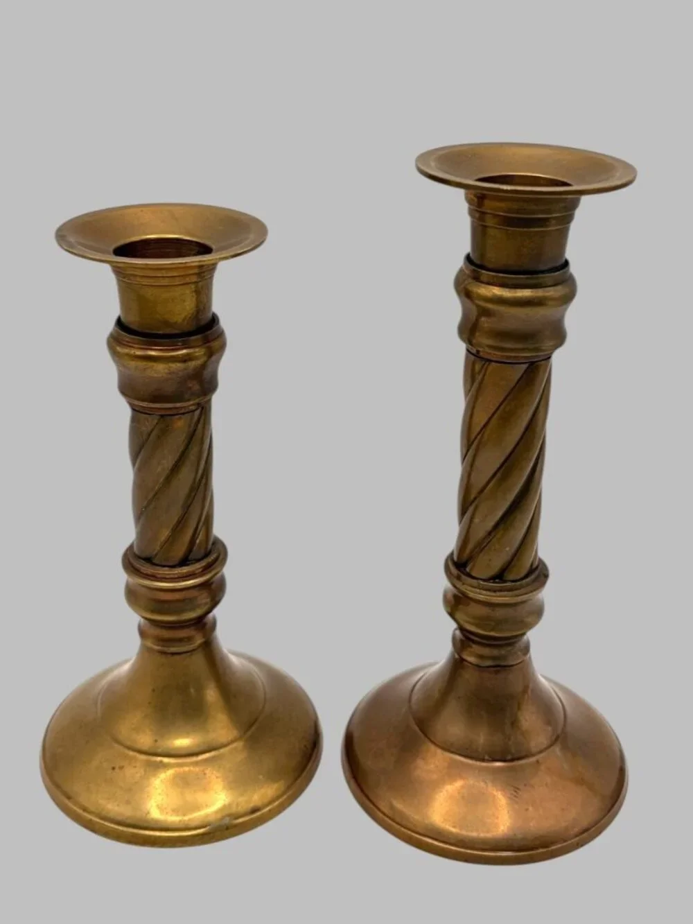 Vintage Solid Brass Candlesticks Set of 2 Twisted Barley Twist India Graduated